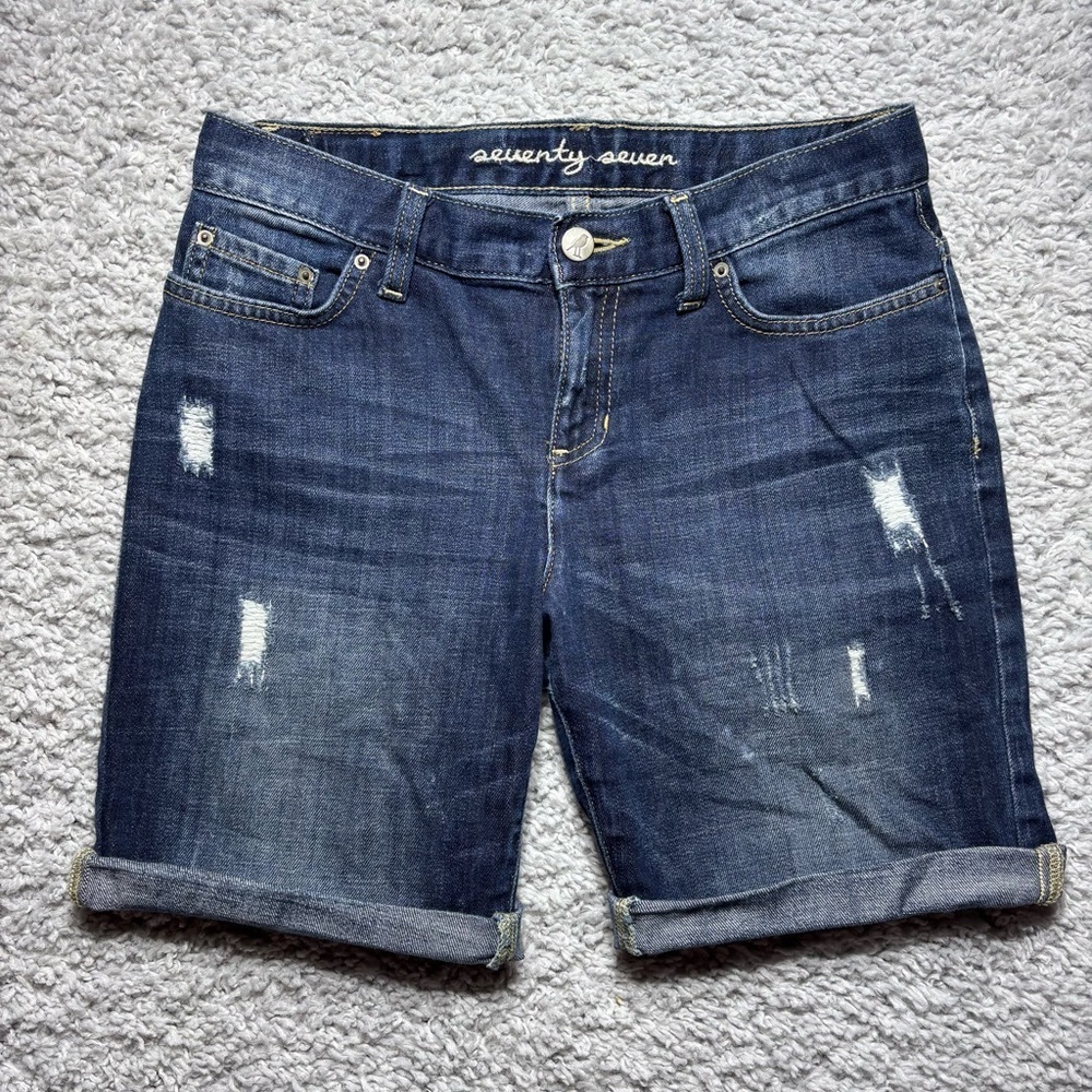 Seventy Seven Shorts Girls 14 Bermuda Cuffed Stretch Dark Distressed Casual